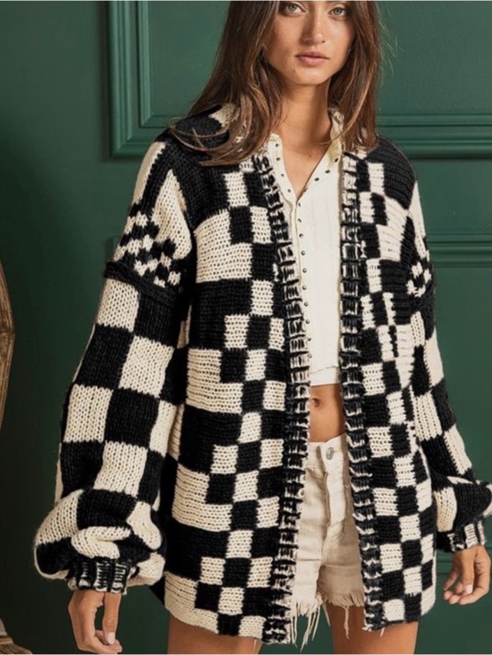 Black and White Checkered Women's Sweater large